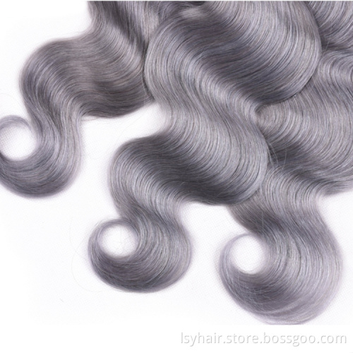 Wholesale Ombre Platinum Silver Grey Color Human Hair Weave Bundles With Closure, Natural Virgin Grey Remy Brazilian Hair Weft